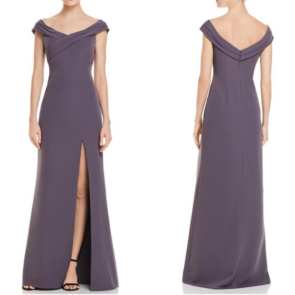 Aidan Mattox Crepe Gown - Gunmetal Grey